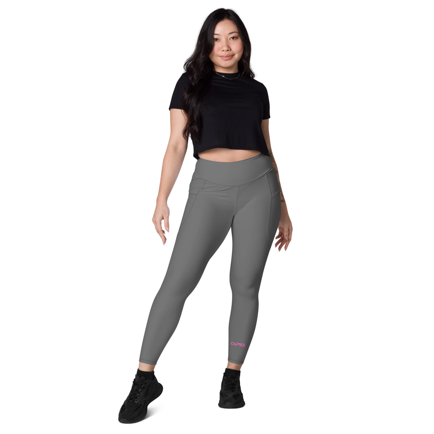 Grey - CapSol (front) / Whatever it takes (back) - pink text - Leggings with pockets