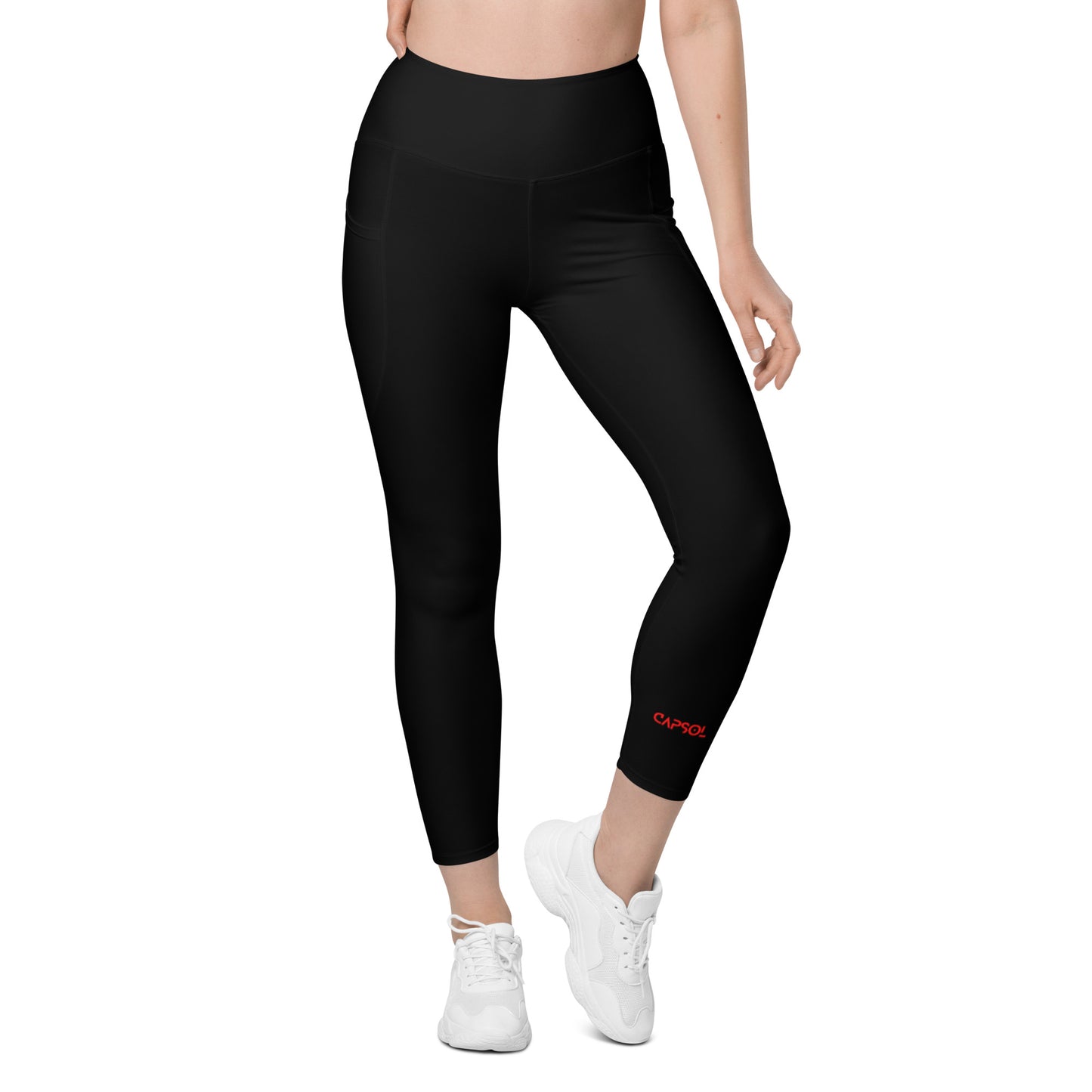 Black - CapSol (front) / Whatever it takes (back) – bright red text - Leggings with pockets