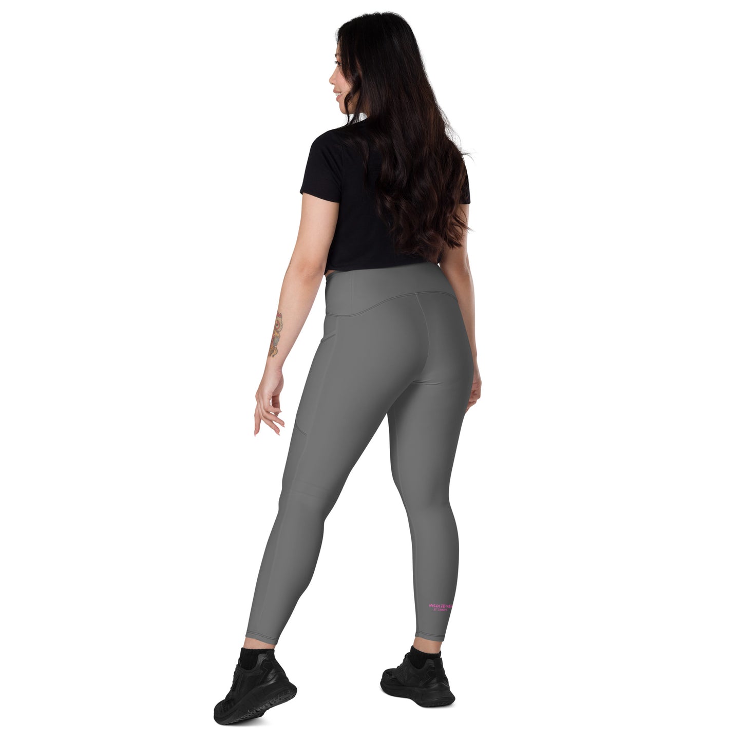 Grey - CapSol (front) / Whatever it takes (back) - pink text - Leggings with pockets