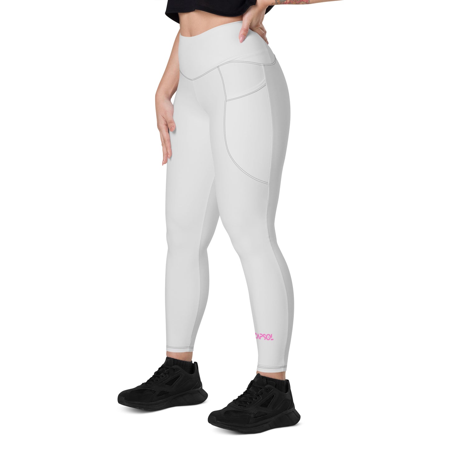 Whisper - CapSol (front) / Whatever it takes (back) - pink text - Leggings with pockets