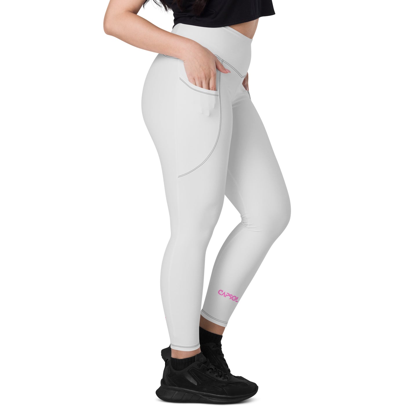 Whisper - CapSol (front) / Whatever it takes (back) - pink text - Leggings with pockets