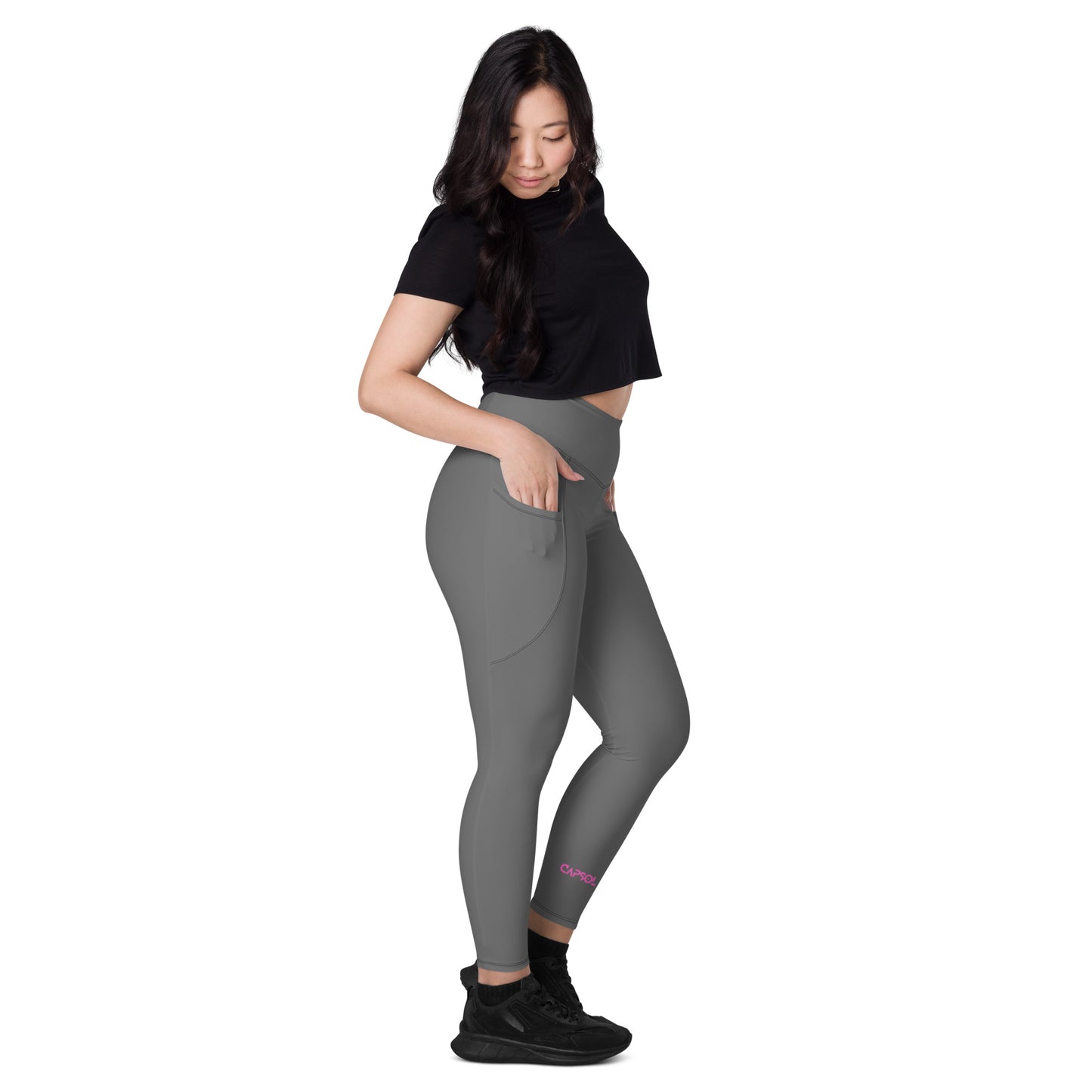 Grey - CapSol (front) / Whatever it takes (back) - pink text - Leggings with pockets