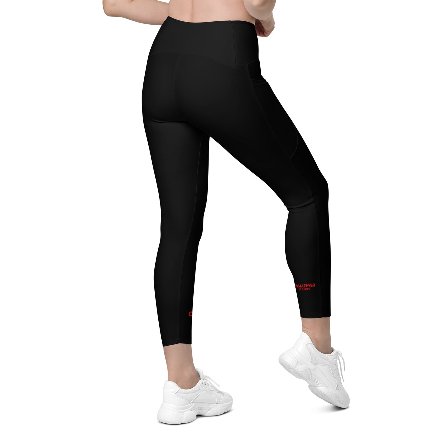 Black - CapSol (front) / Whatever it takes (back) – bright red text - Leggings with pockets