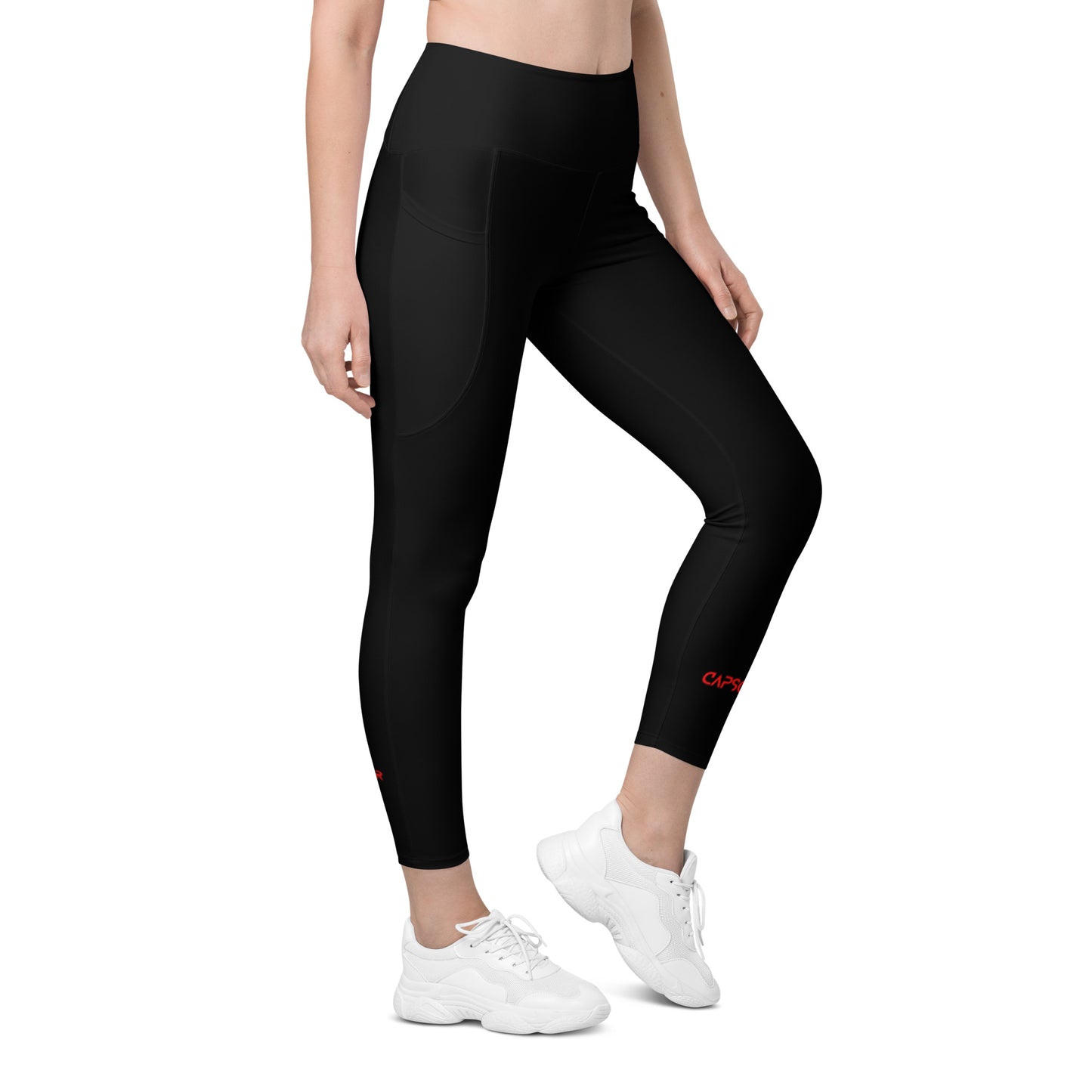 Black - CapSol (front) / Whatever it takes (back) – bright red text - Leggings with pockets