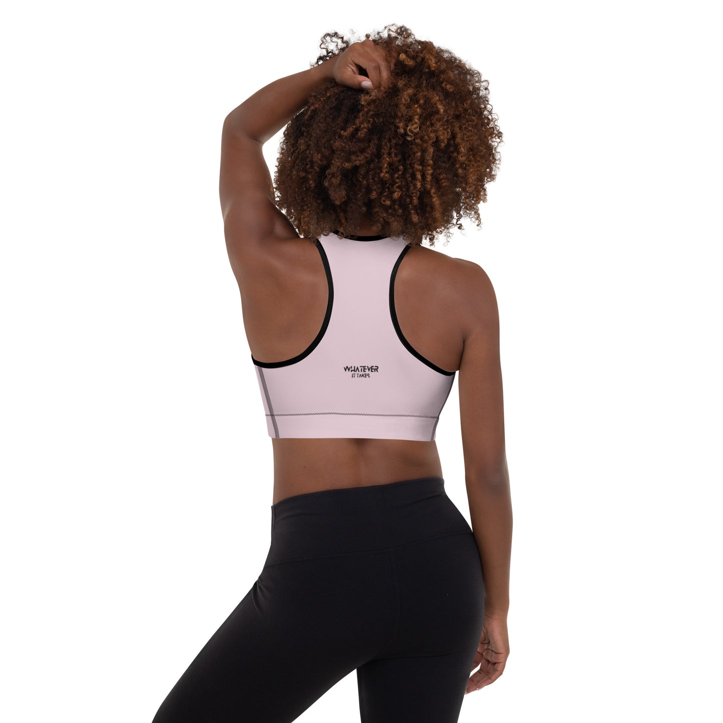 Pink Lace - CapSol (front) / Whatever it takes (back) - black text - Padded Sports Bra