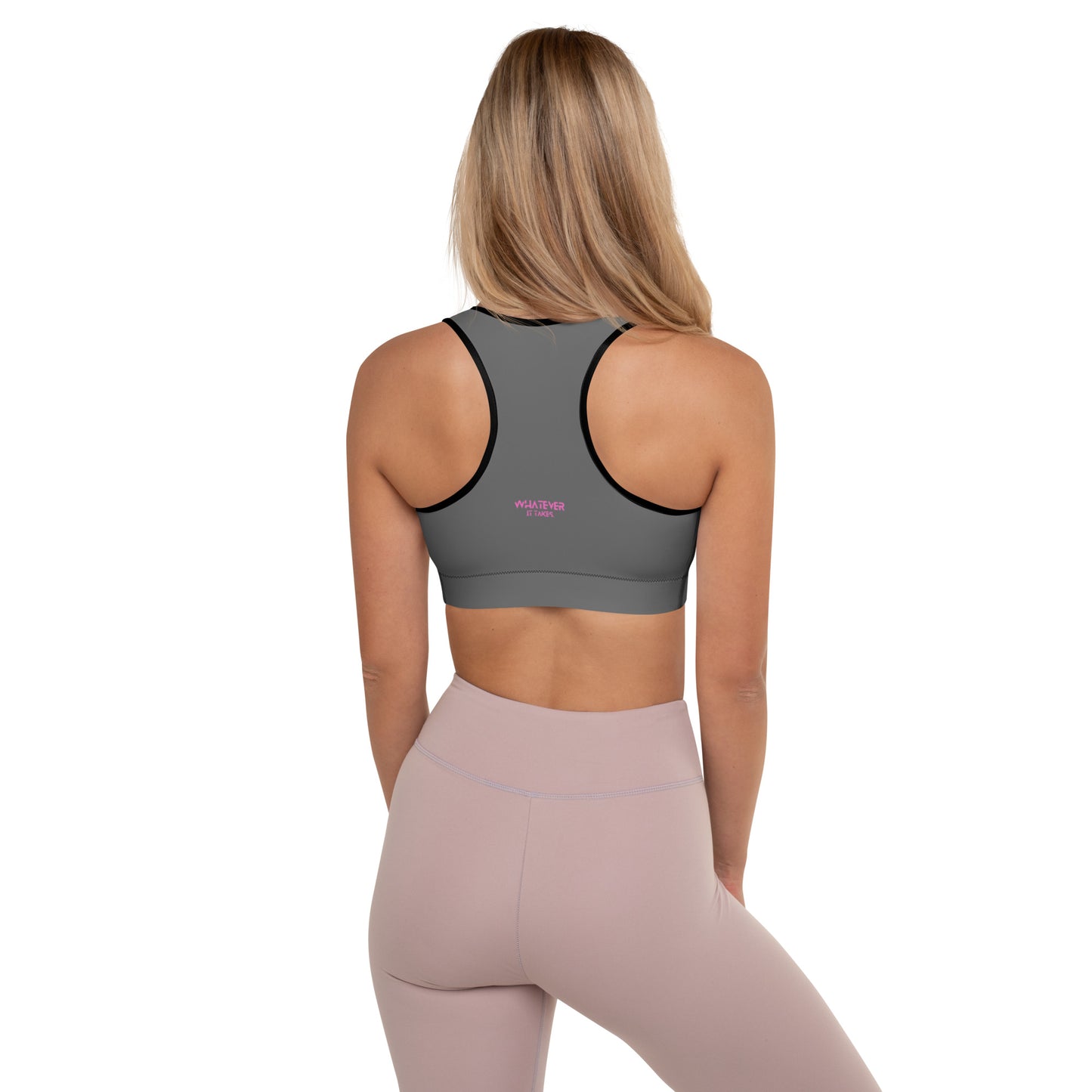 Zambezi - CapSol (front) / Whatever it takes (back) - pink text - Padded Sports Bra