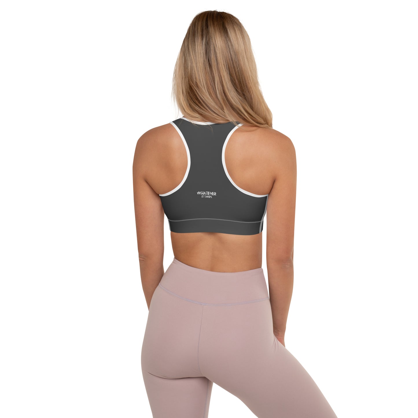 Eclipse - CapSol (front) / Whatever it takes (back) - white text - Padded Sports Bra