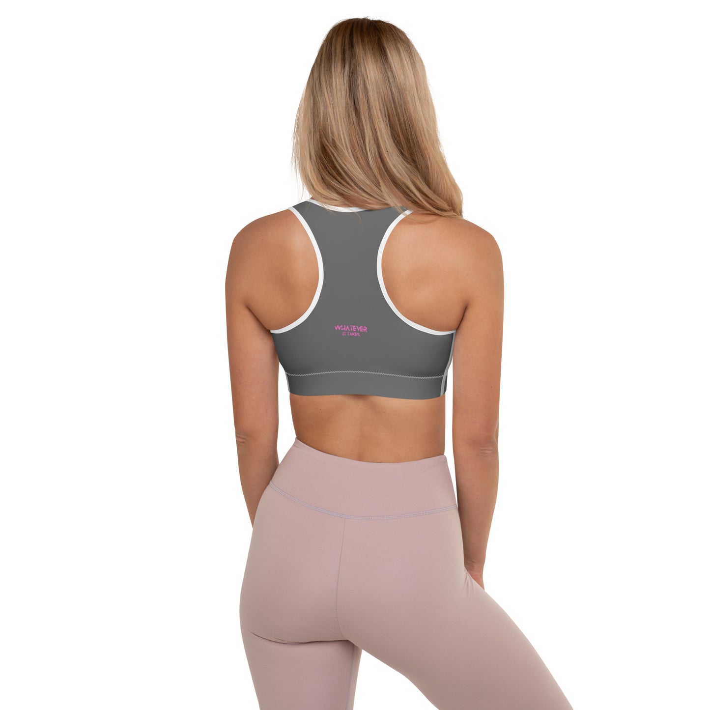 Zambezi - CapSol (front) / Whatever it takes (back) - pink text - Padded Sports Bra