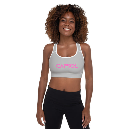 Silver - CapSol (front) / Whatever it takes (back) - pink text - Padded Sports Bra