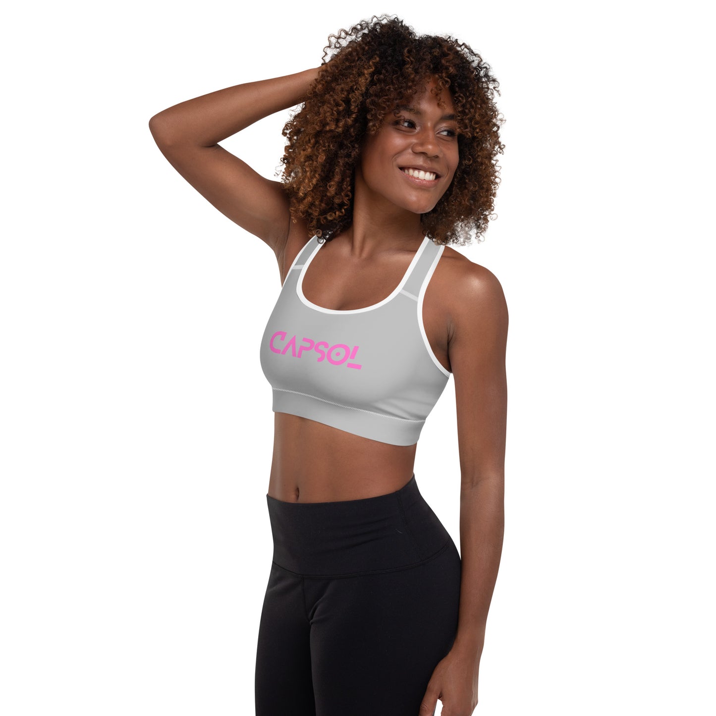 Silver - CapSol (front) / Whatever it takes (back) - pink text - Padded Sports Bra