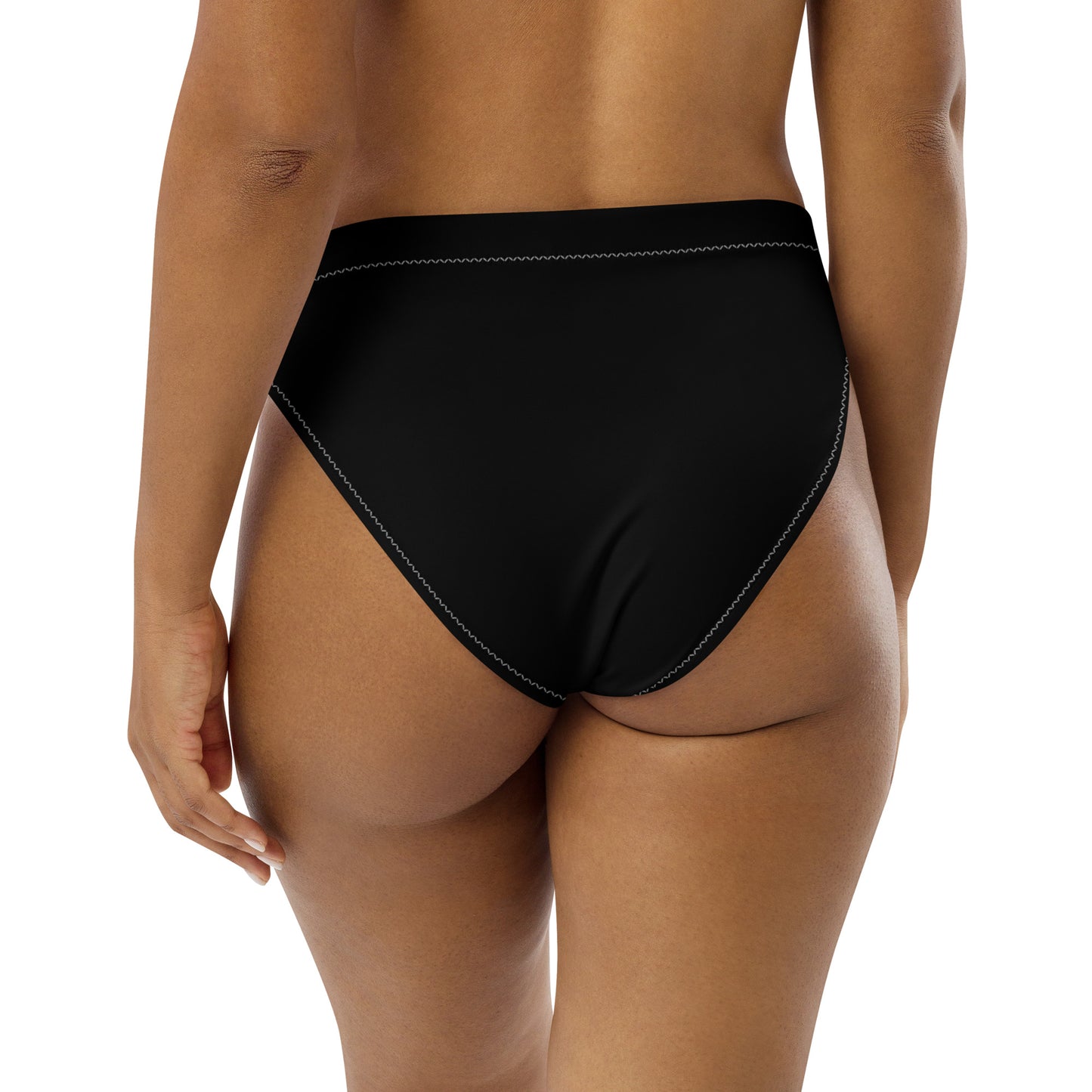 Center - Black - white text - high-waisted bikini bottom