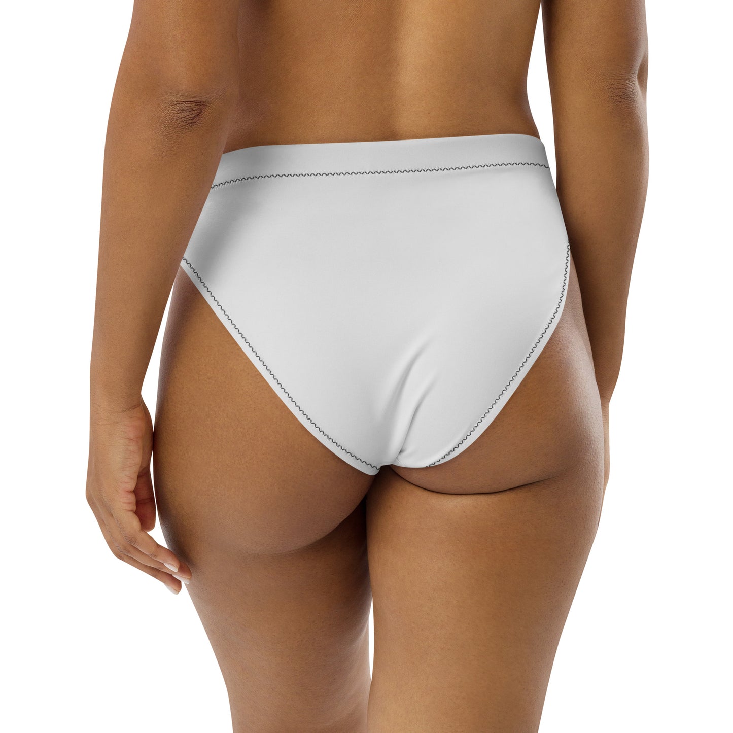 White - front left - black text - high-waisted bikini bottom