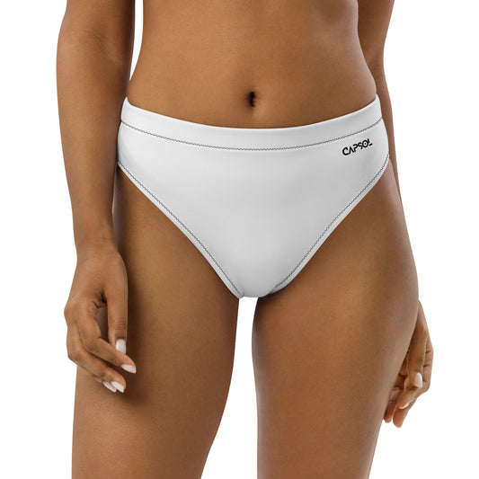 White - front left - black text - high-waisted bikini bottom