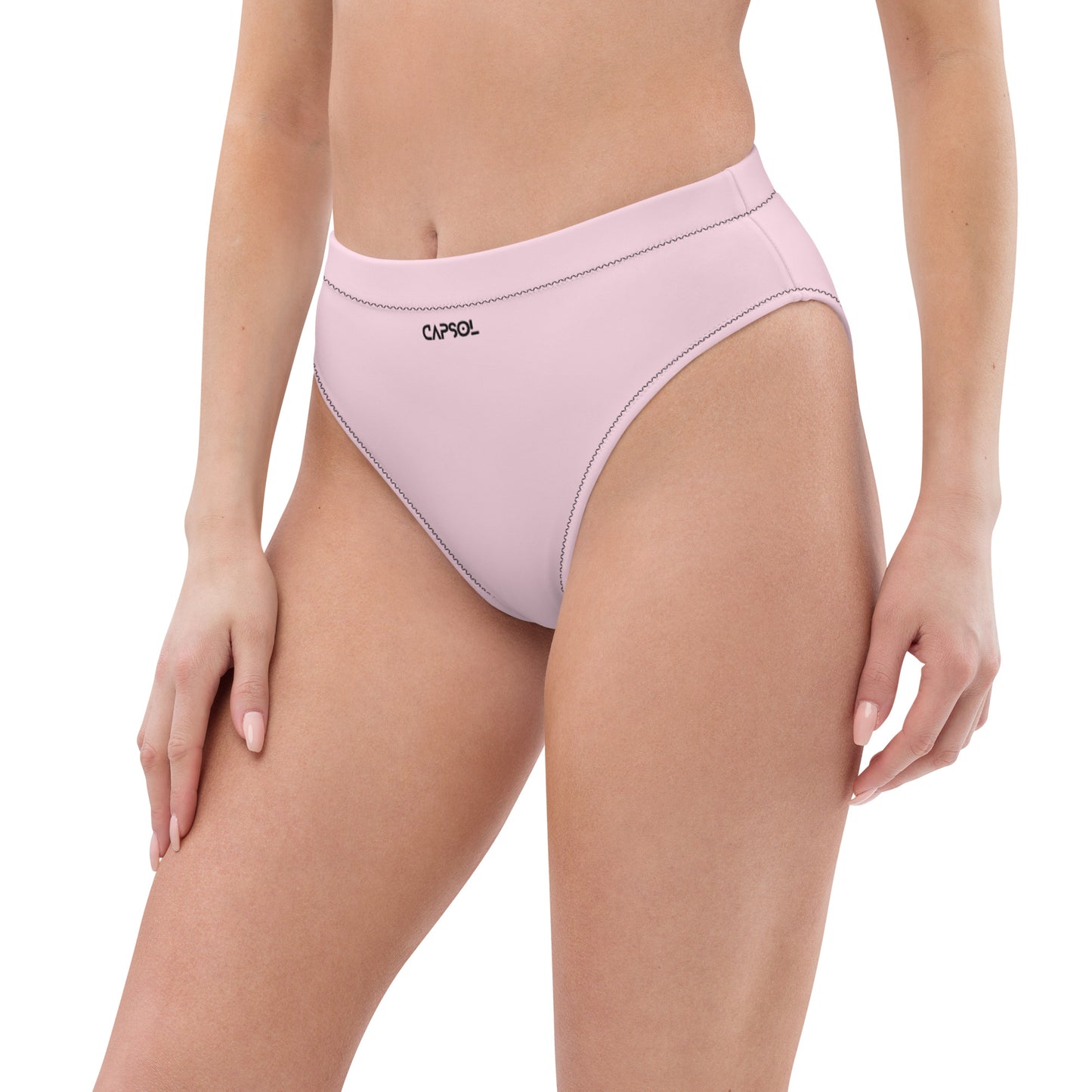 Light Pink - black text - high-waisted bikini bottom