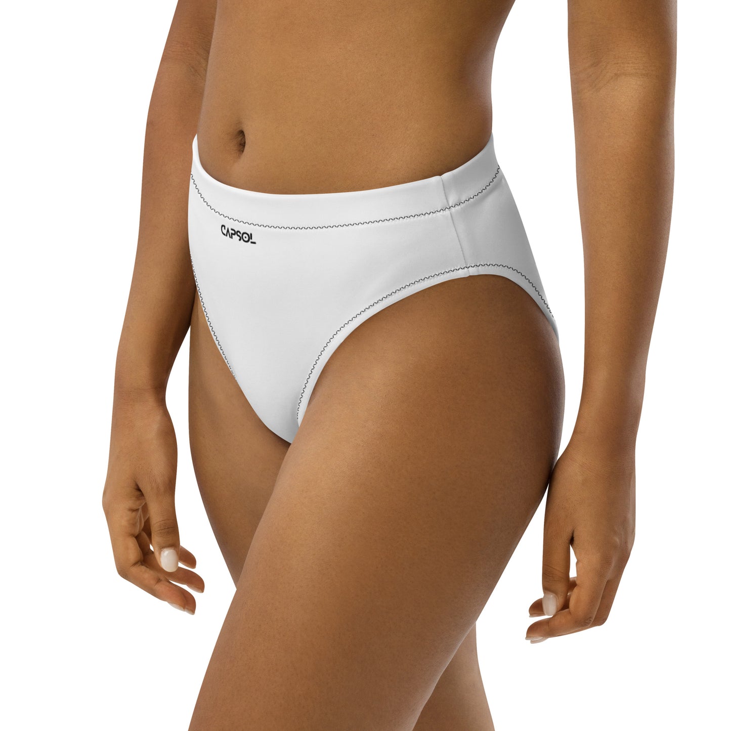 White - black text - high-waisted bikini bottom