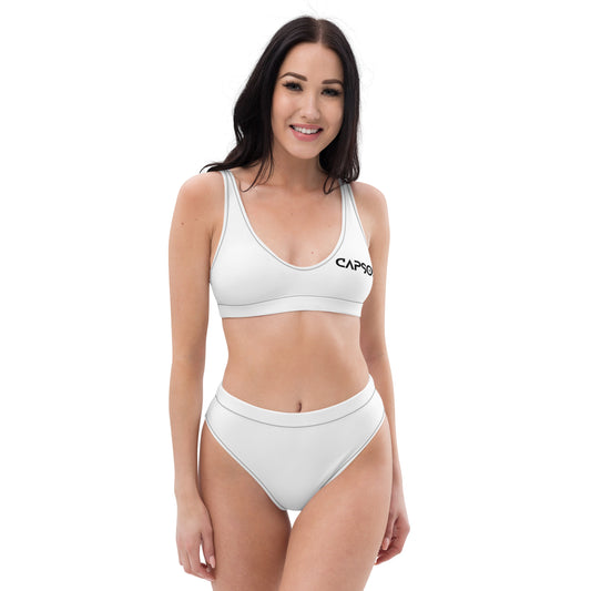 White - front left - black text - high-waisted bikini