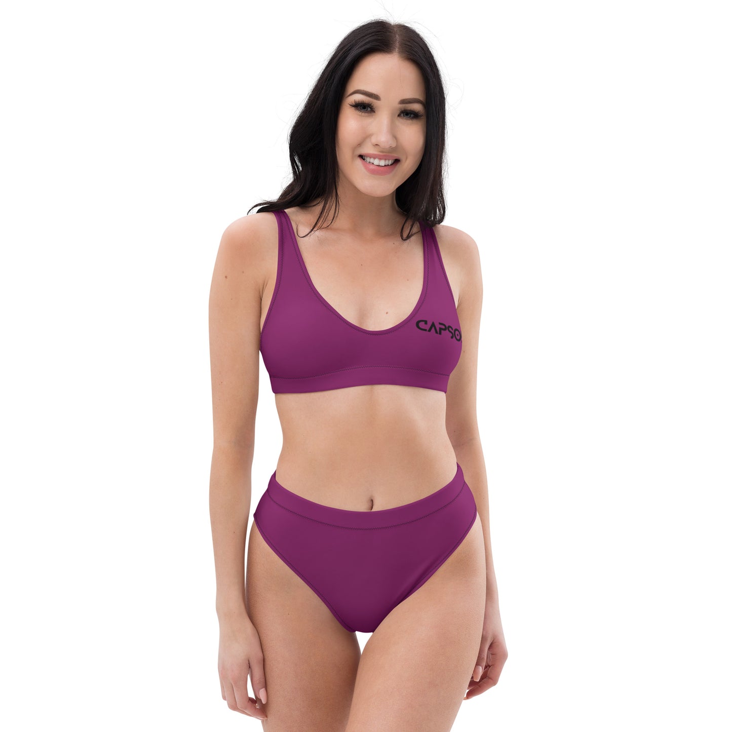 Dark Purple - front left - black text - high-waisted bikini