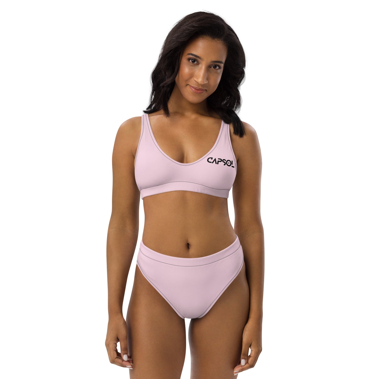 Light Pink - front left - black text - high-waisted bikini