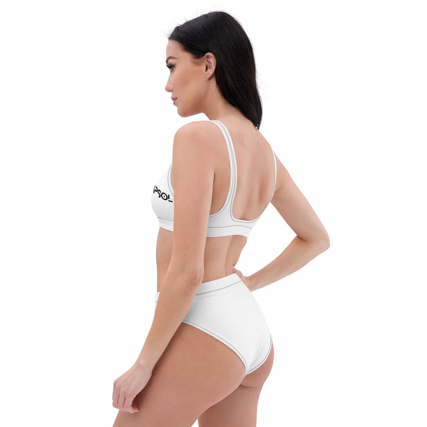 White - front left - black text - high-waisted bikini