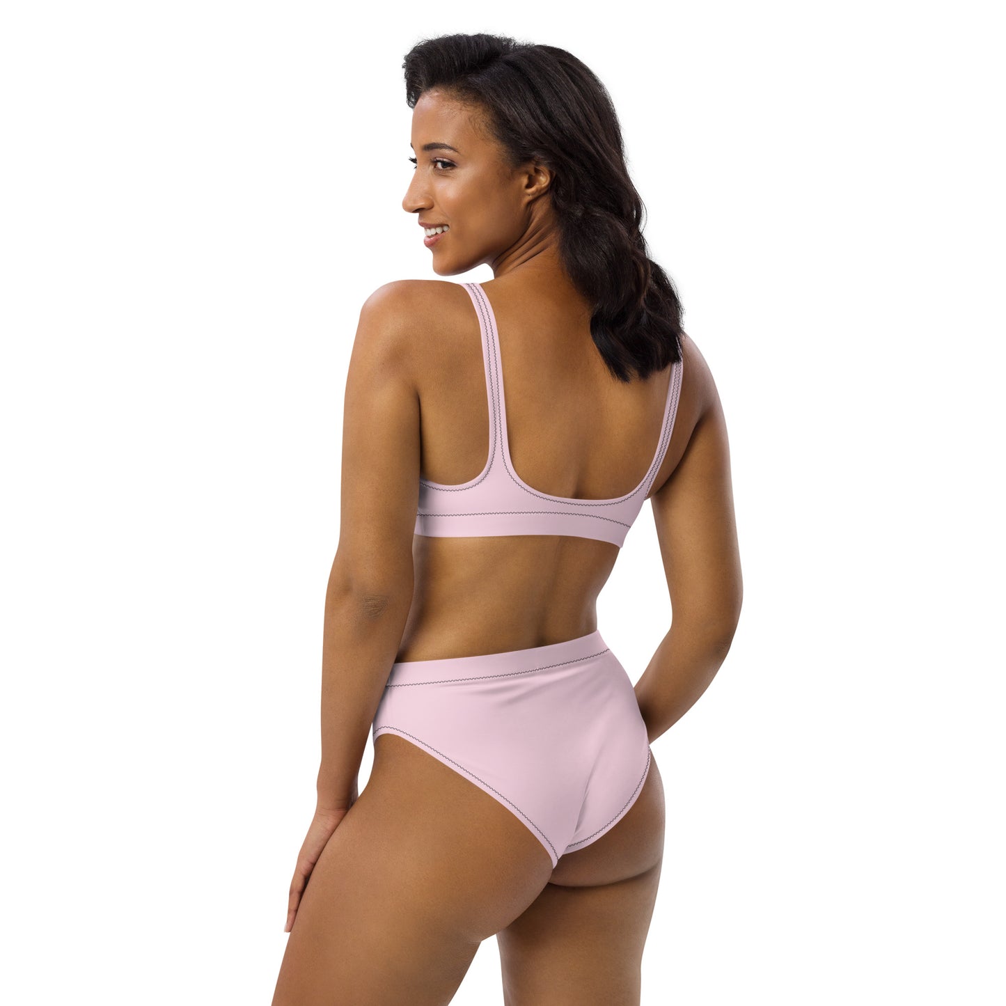 Light Pink - front left - black text - high-waisted bikini