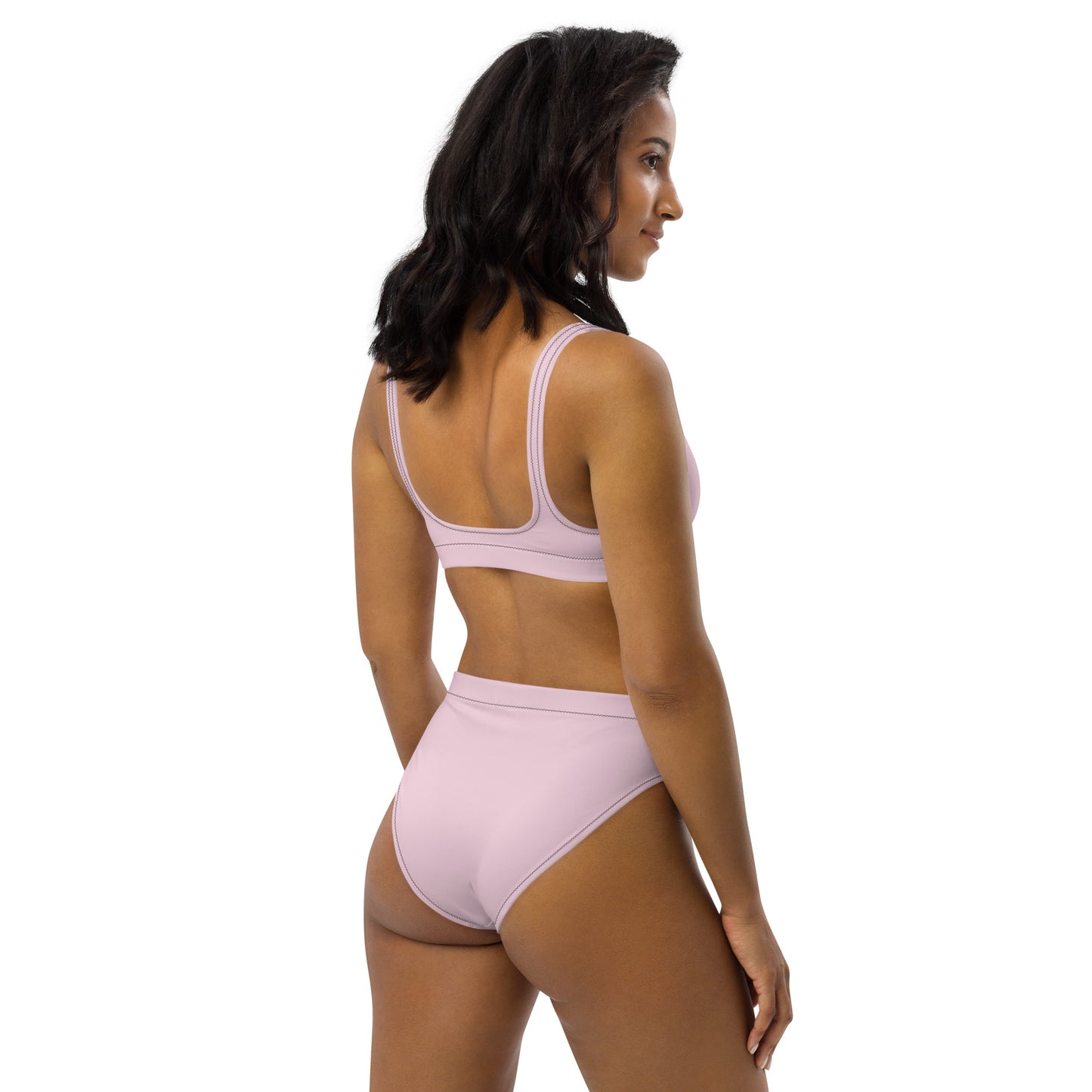 Light Pink - front left - black text - high-waisted bikini