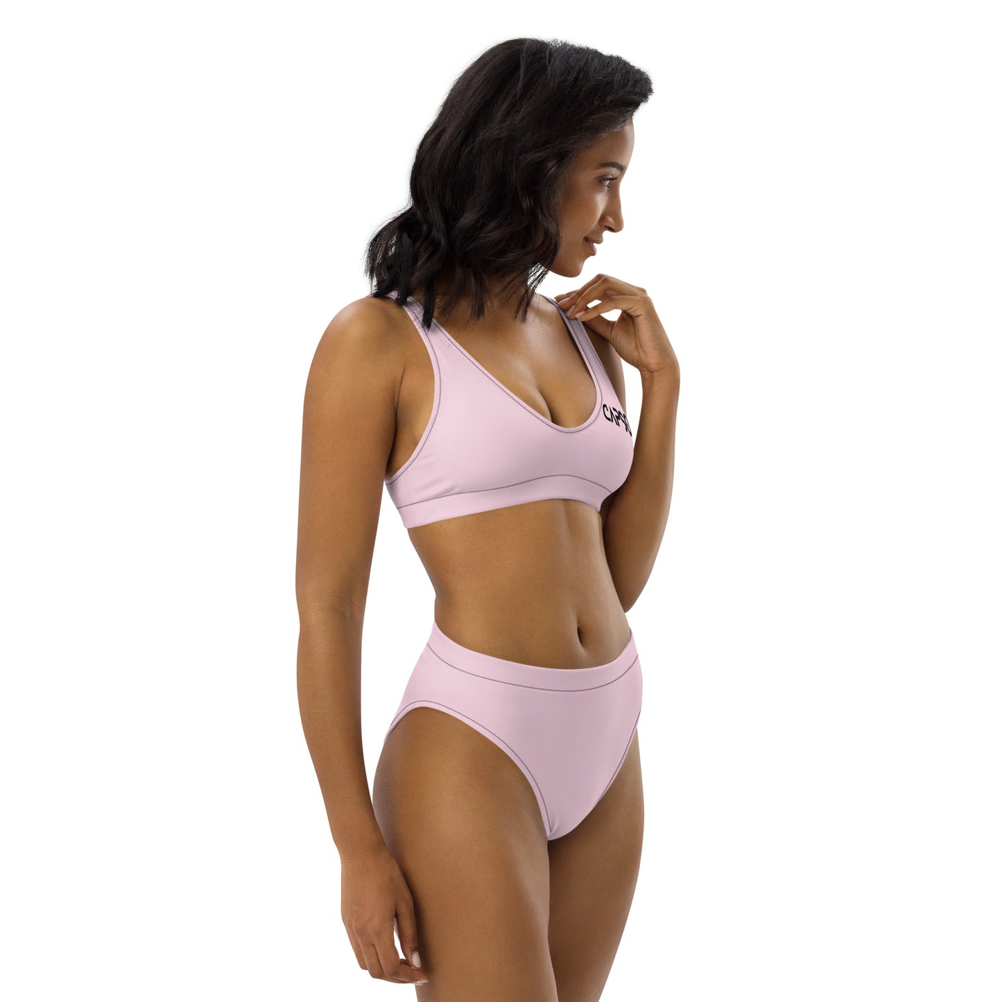 Light Pink - front left - black text - high-waisted bikini