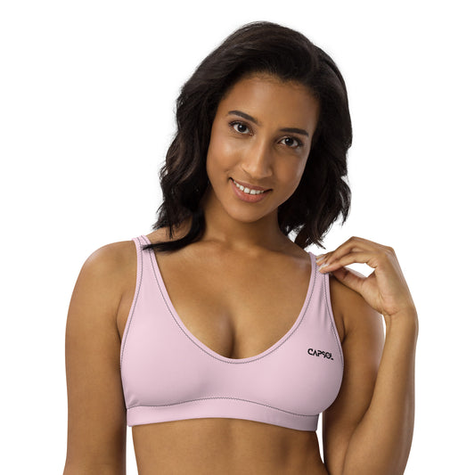 Light Pink - front left - black text - padded bikini top