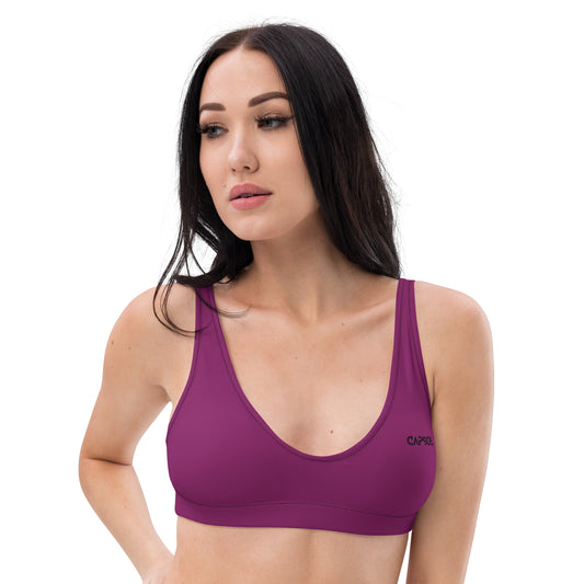 Dark Purple - front left - black text - padded bikini top