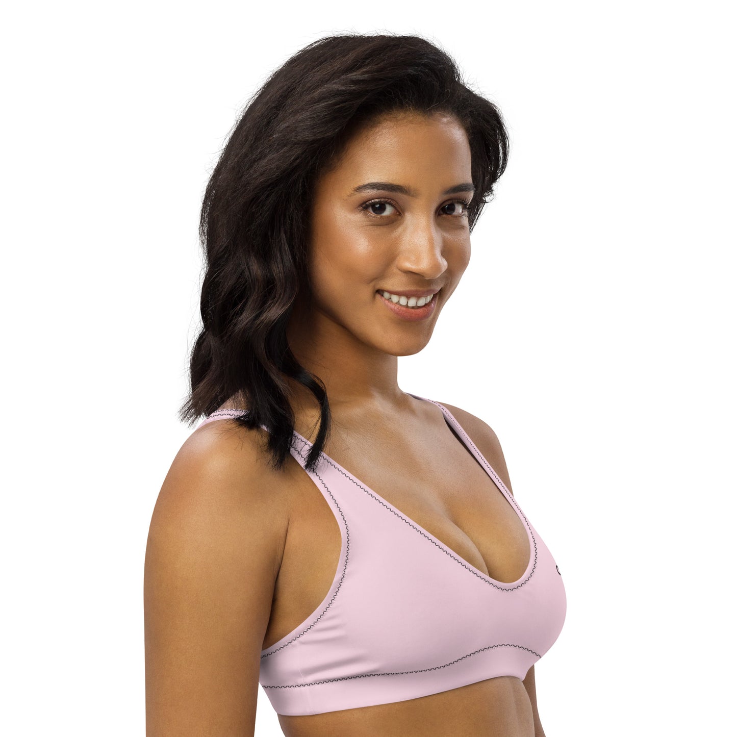 Light Pink - front left - black text - padded bikini top