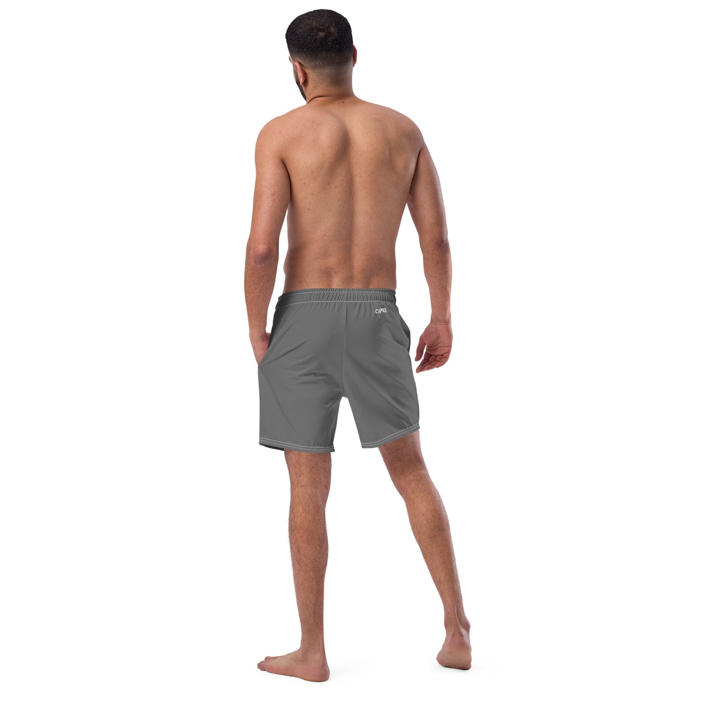 Grey - white text - Swim trunks