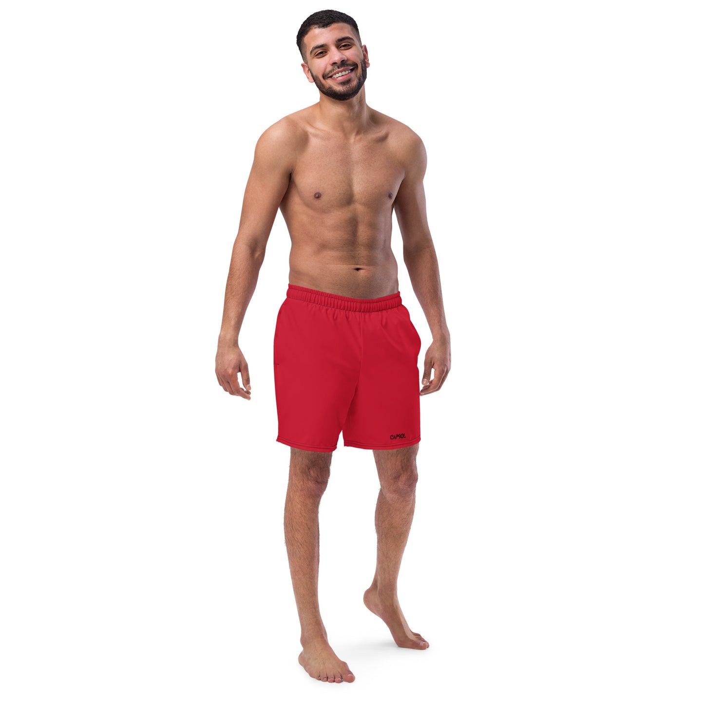 Red - black text - Swim trunks