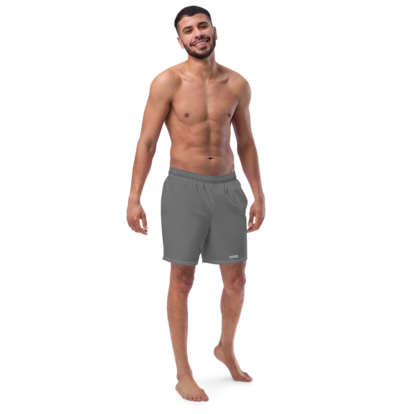 Grey - white text - Swim trunks