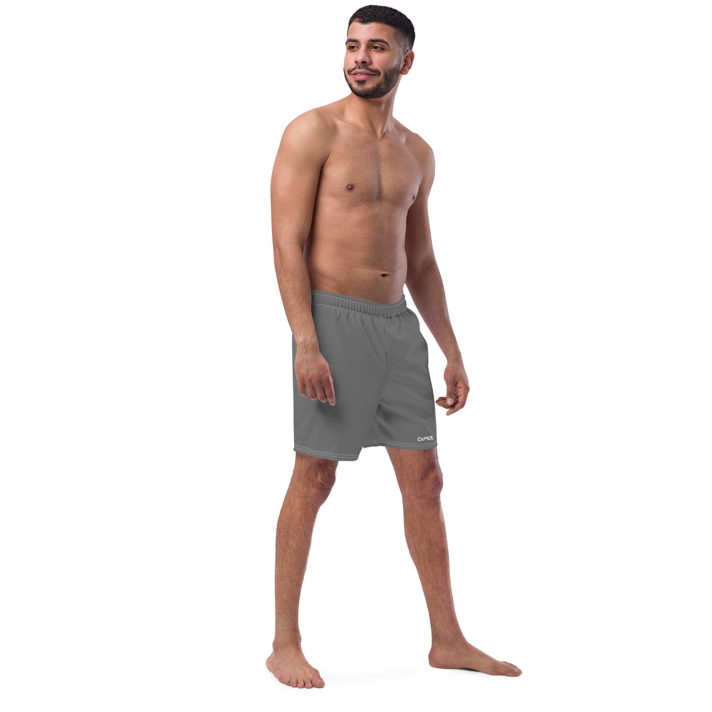 Grey - white text - Swim trunks