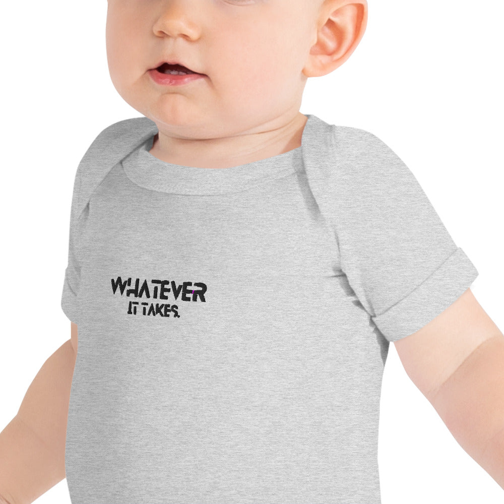 Whatever it takes (front) - black thread - BABY short sleeve one piece