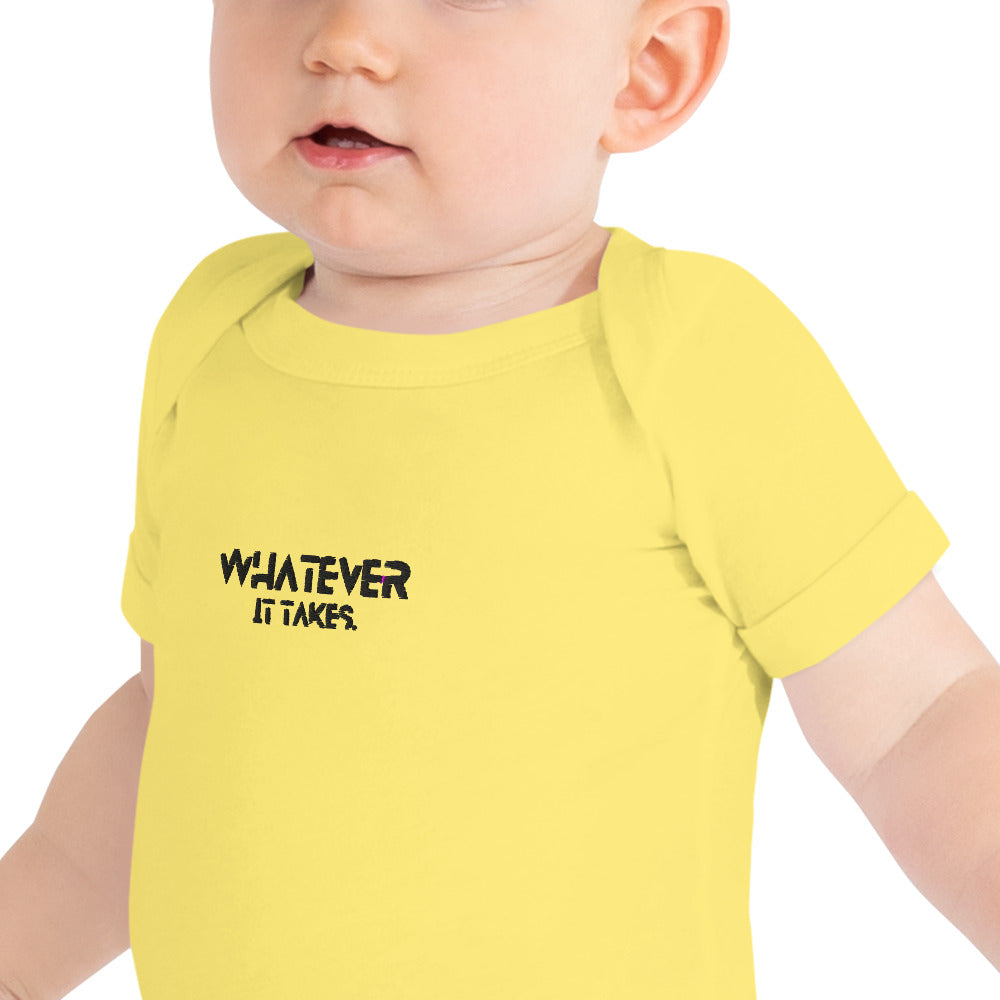 Whatever it takes (front) - black thread - BABY short sleeve one piece