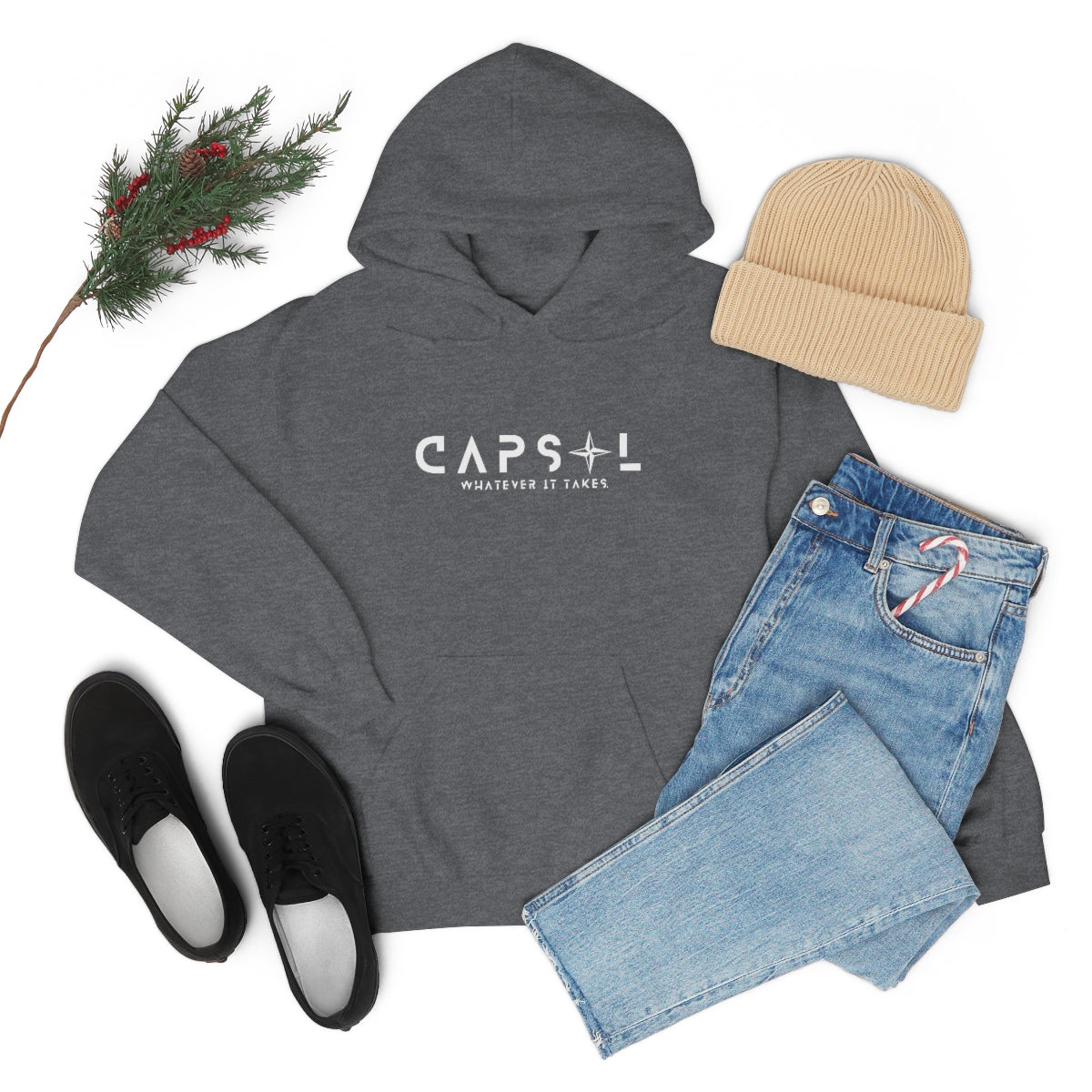 Star - white text - Hooded Sweatshirt