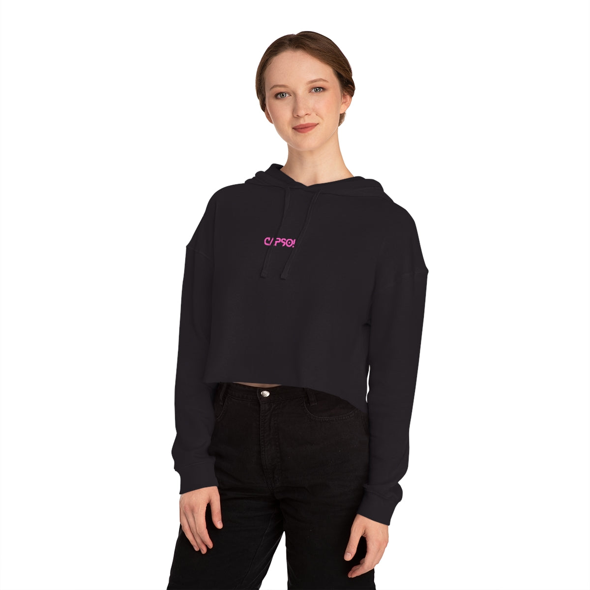 CapSol (front) - white/pink text - Women’s Cropped Hooded Sweatshirt INDEPENDENT