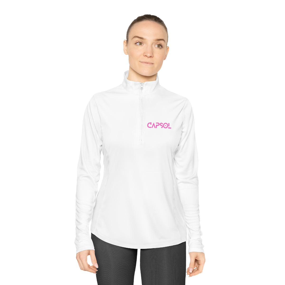 CapSol (front) - pink text - Ladies Quarter-Zip Pullover