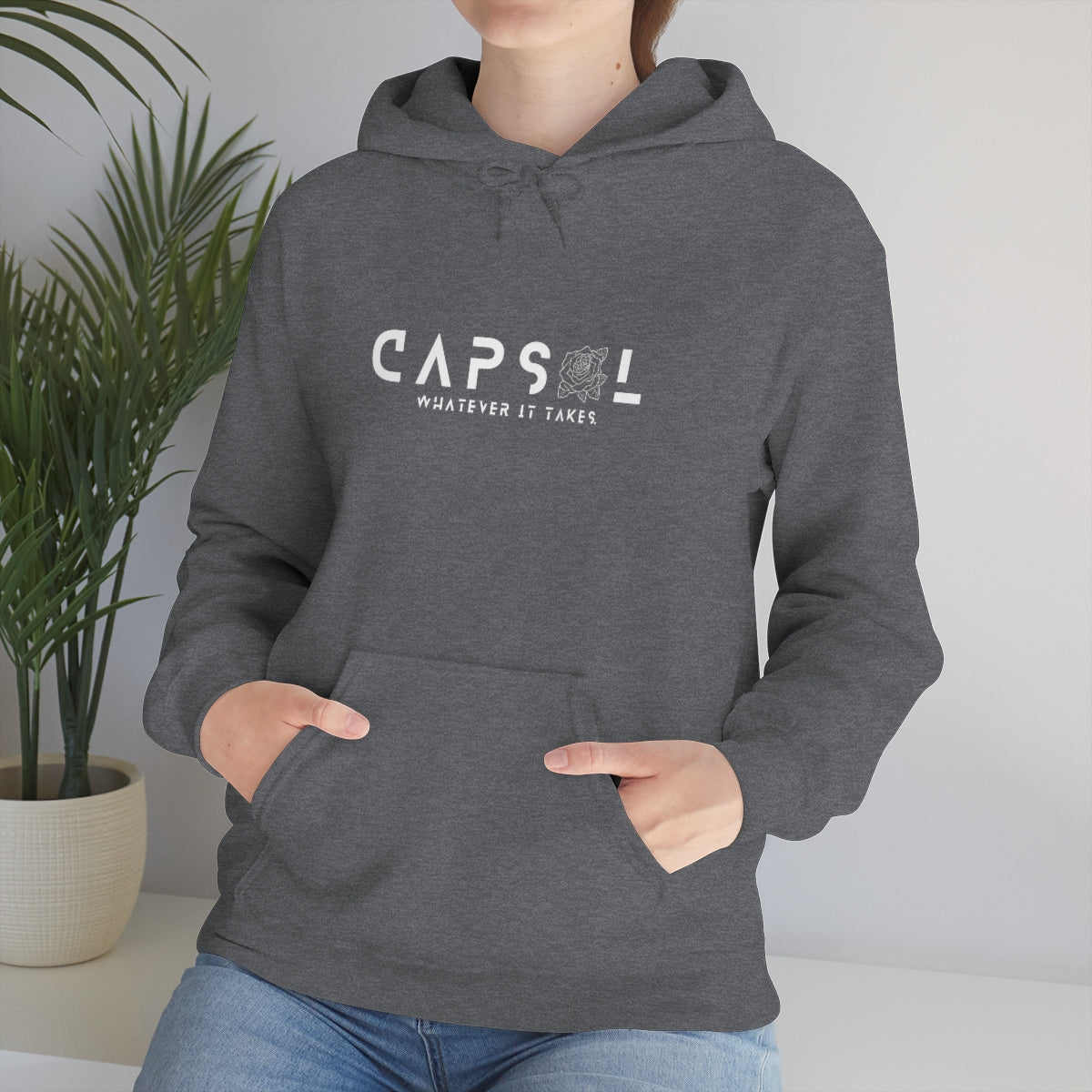 Rose - white text - Hooded Sweatshirt