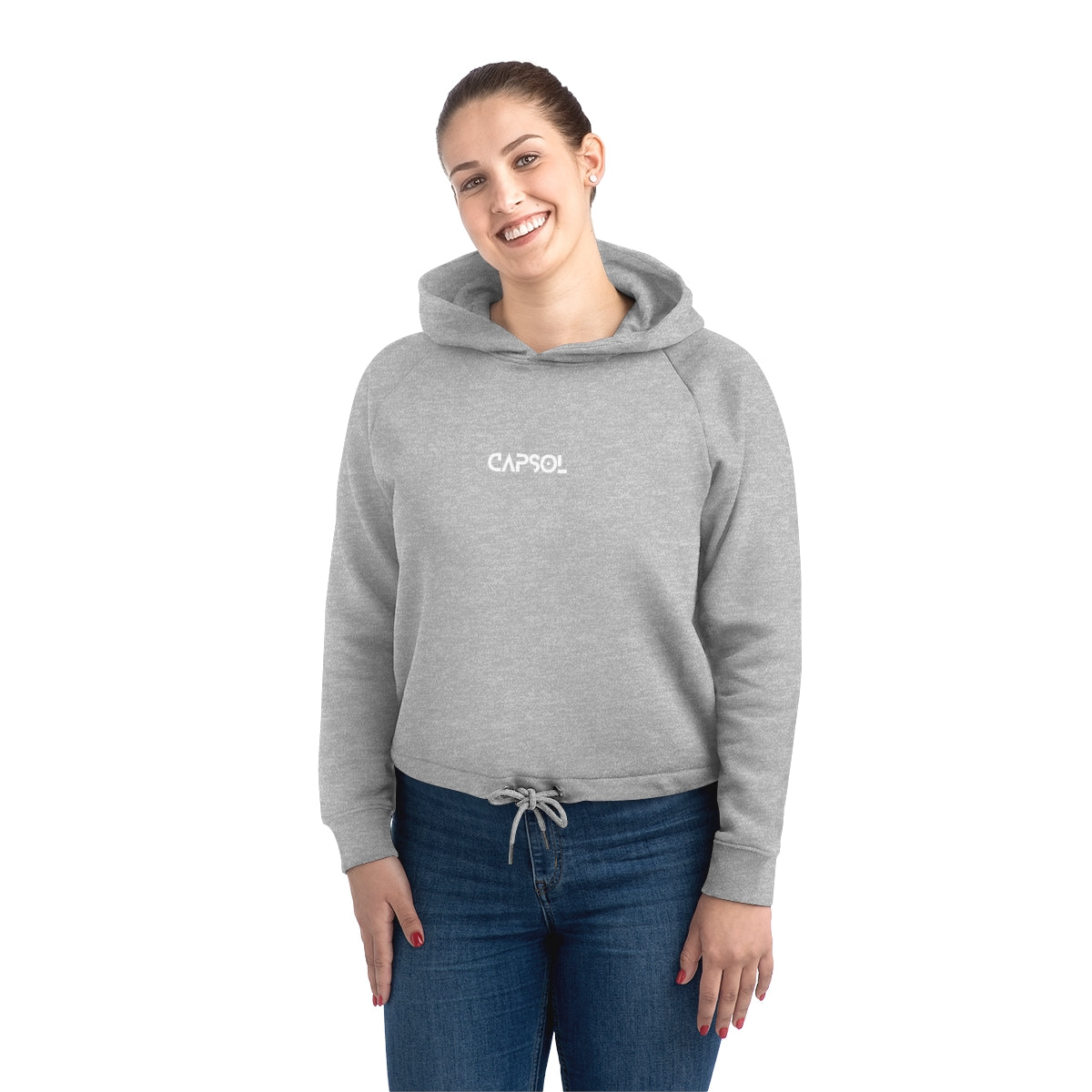 CapSol (front) - white text - Women's Bower Cropped Hoodie Sweatshirt