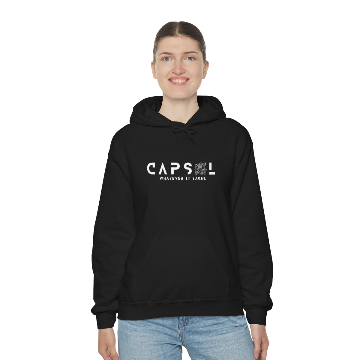 Rose - white text - Hooded Sweatshirt