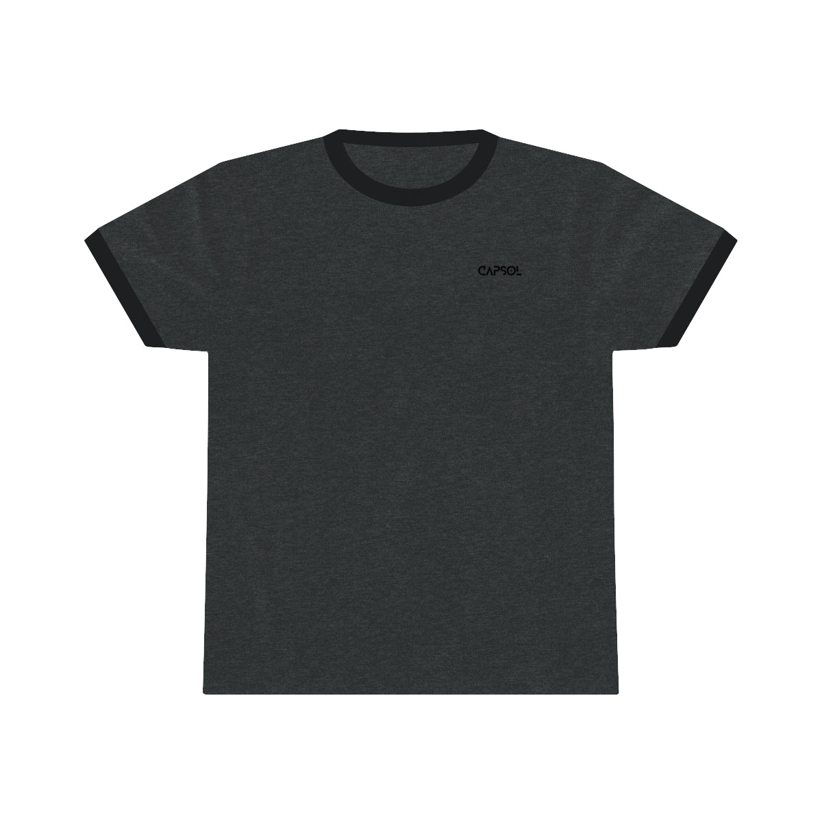 CapSol (front left) - black text - Unisex Ringer Tee