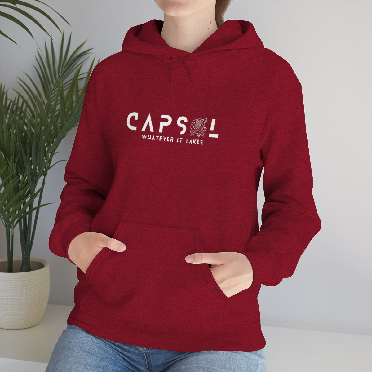 Rose - white text - Hooded Sweatshirt