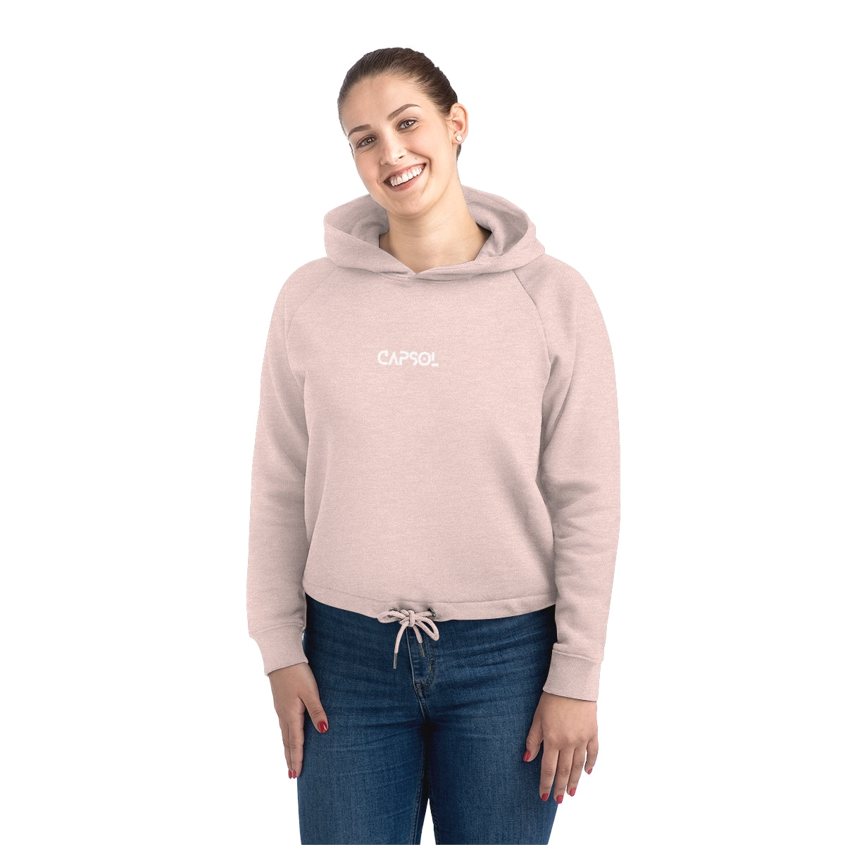 CapSol (front) - white text - Women's Bower Cropped Hoodie Sweatshirt