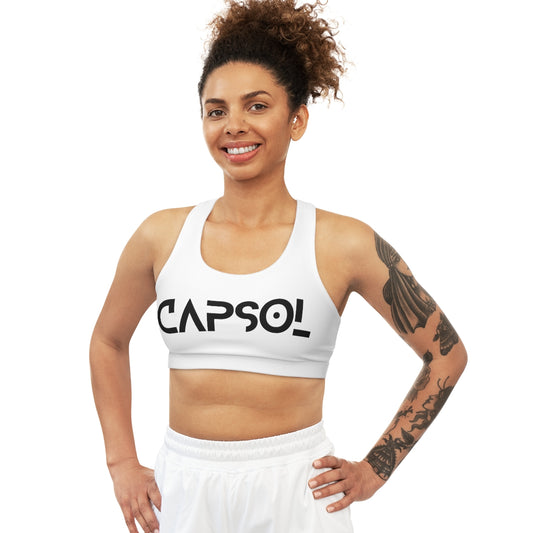 CapSol (front) / Whatever it takes (back) - black text - Seamless Sports Bra (AOP)