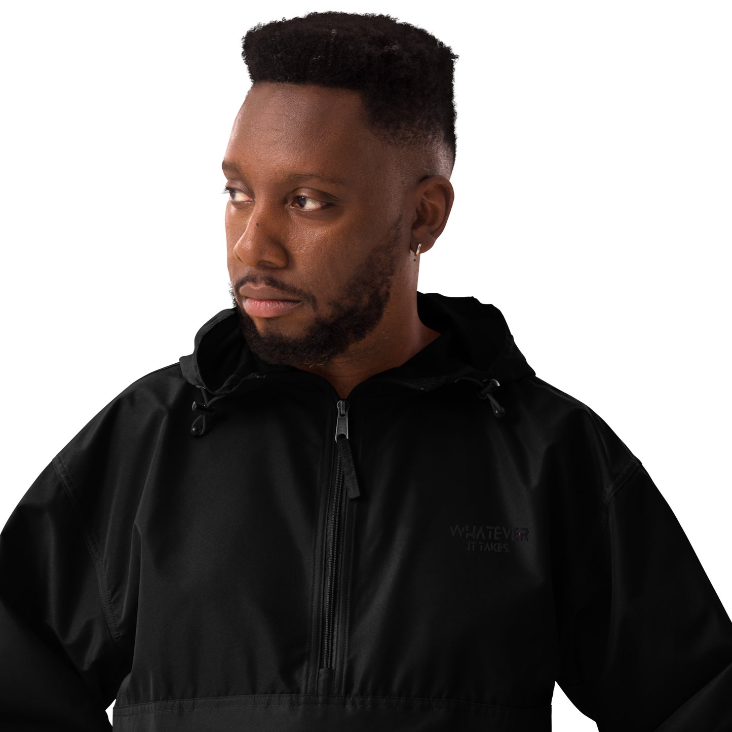 Whatever it takes (front) - black thread - Embroidered CHAMPION Packable Jacket