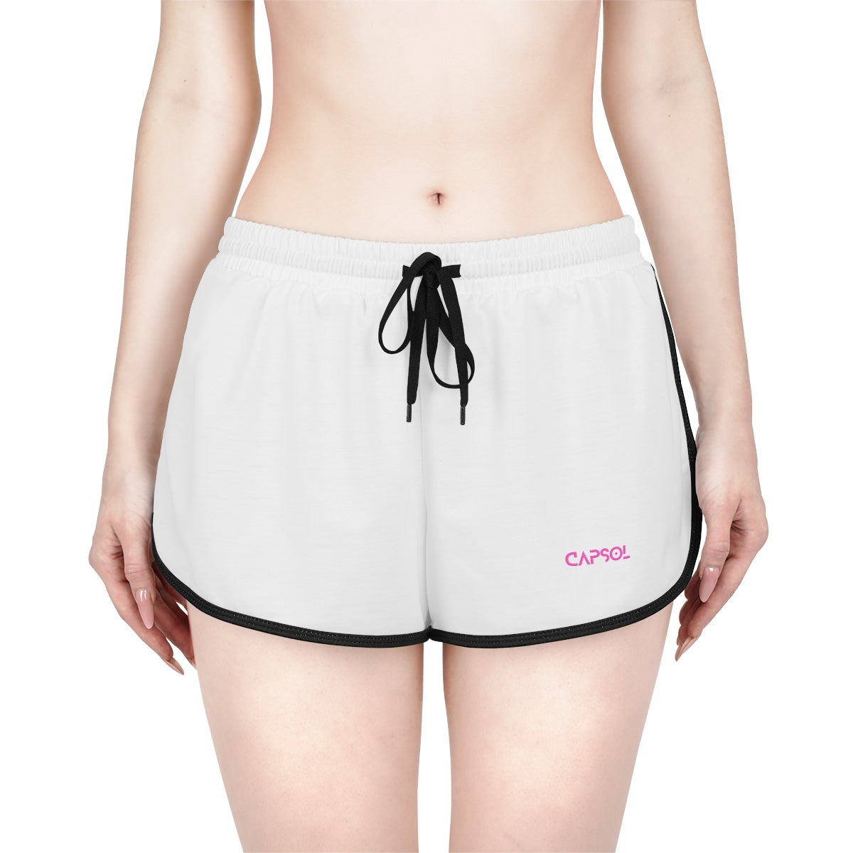 CapSol (front left) - pink text - Women's Relaxed Shorts (AOP)