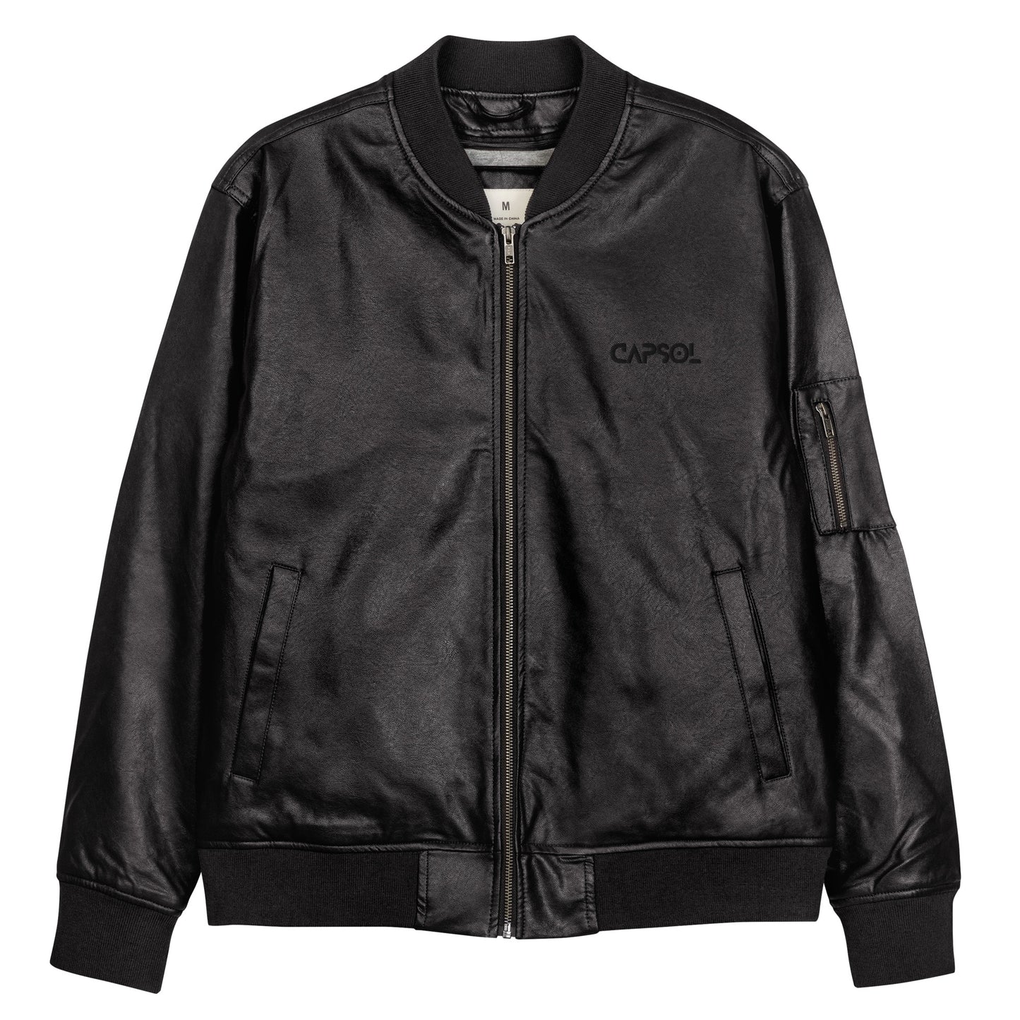 CapSol (front) - black thread - Leather Bomber Jacket