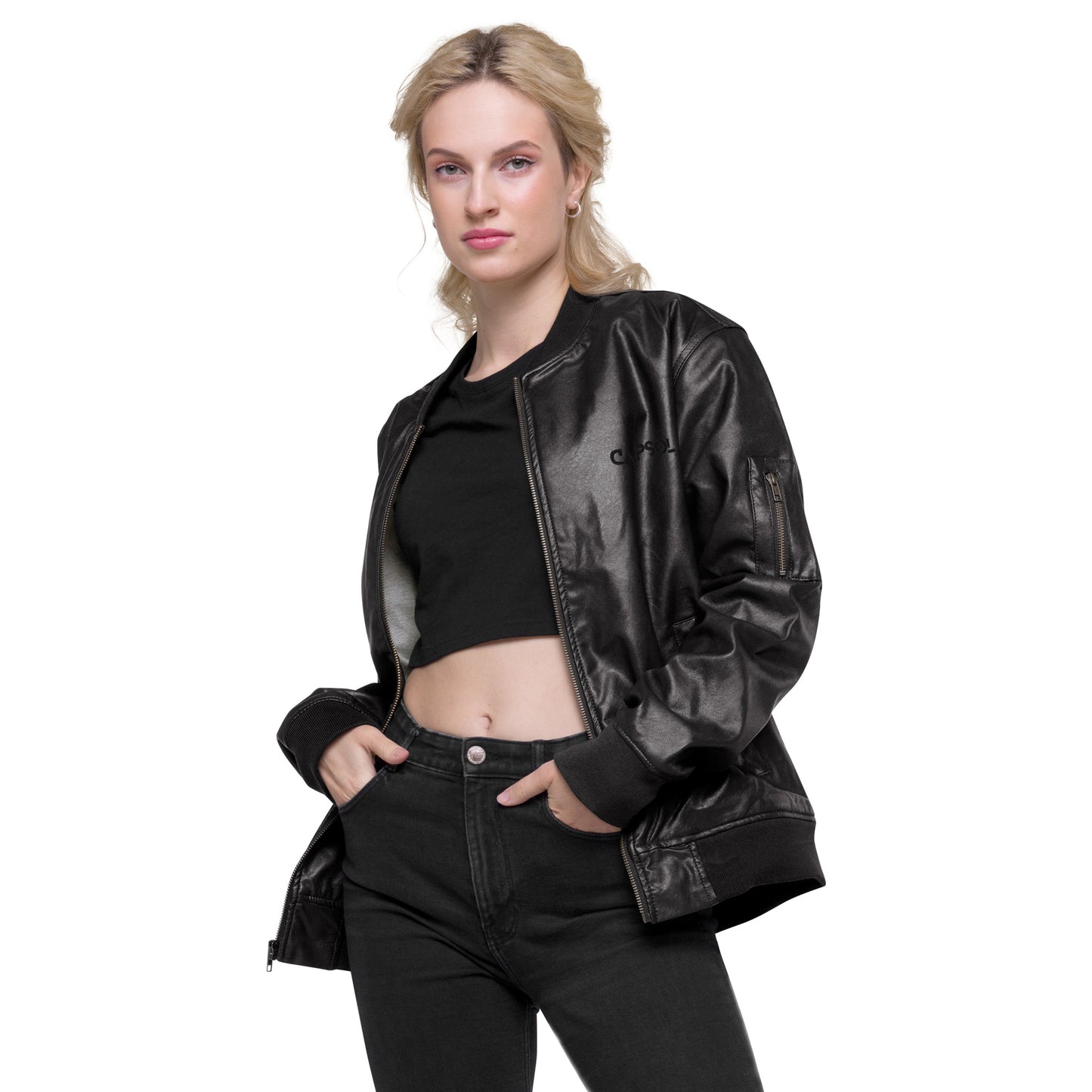 CapSol (front) - black thread - Leather Bomber Jacket (Women's)