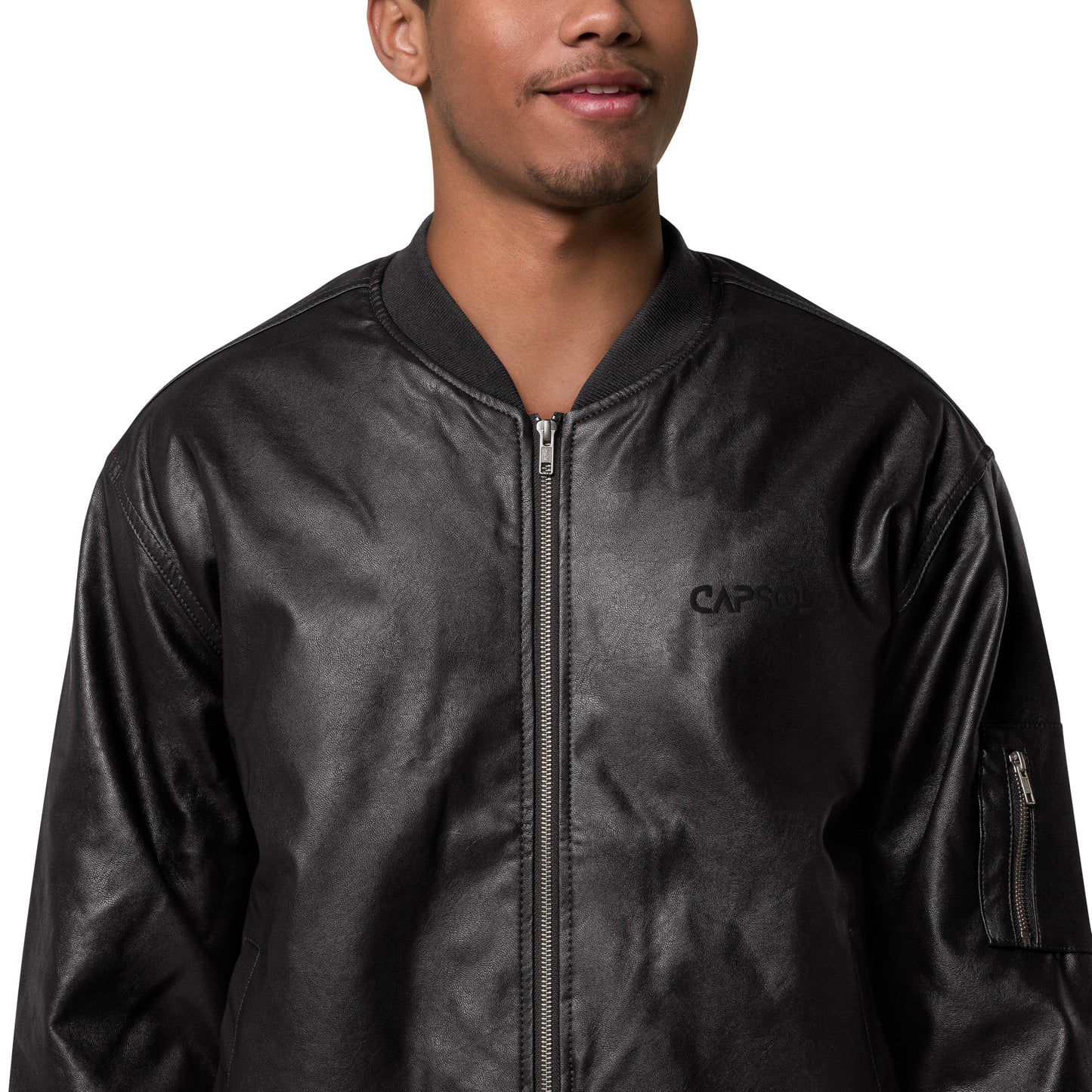 CapSol (front) - black thread - Leather Bomber Jacket (Men's)